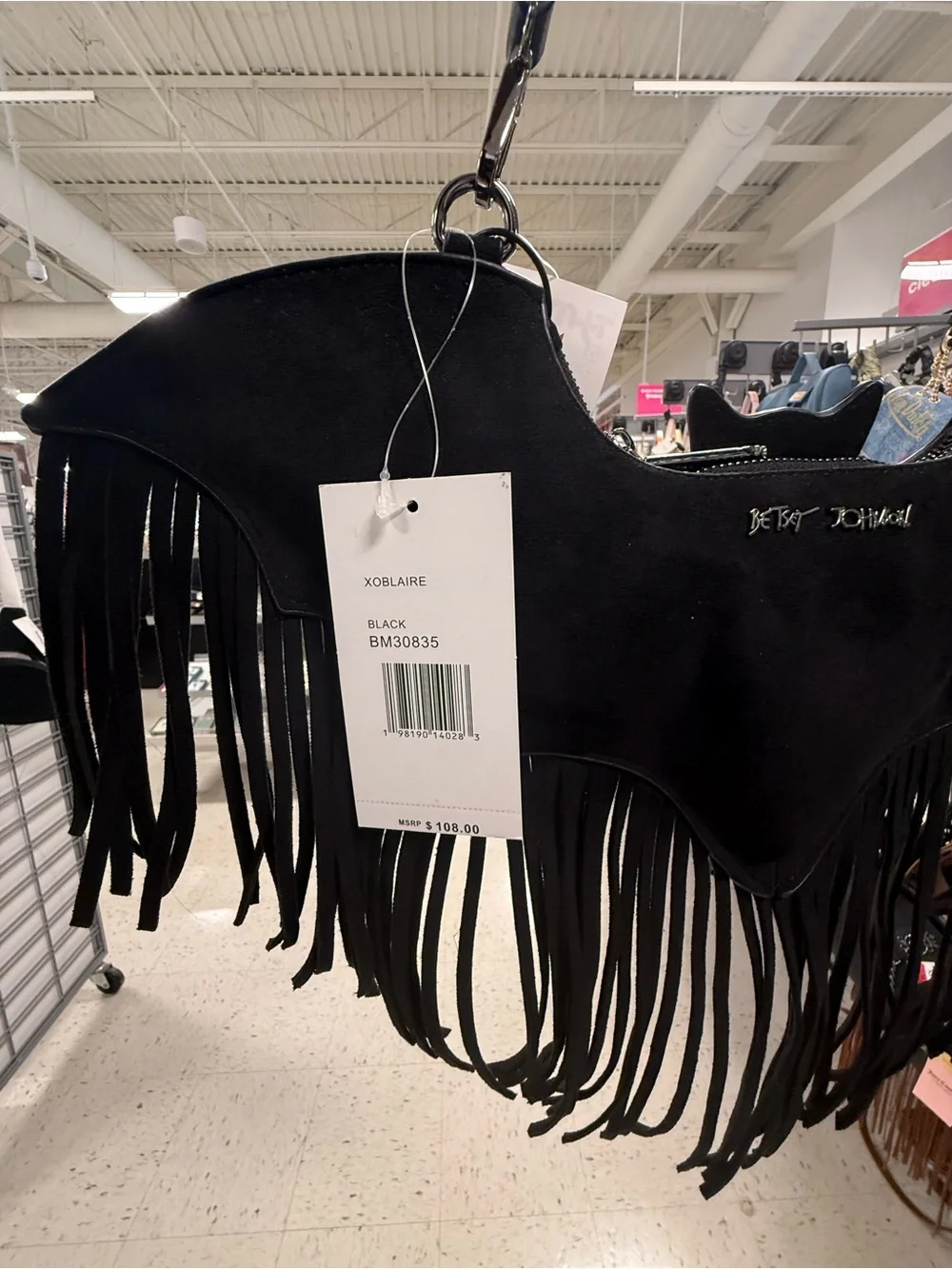 Betsey Johnson XOBLAIRE Black Bat Suede Fringe Shoulder Bag NWT